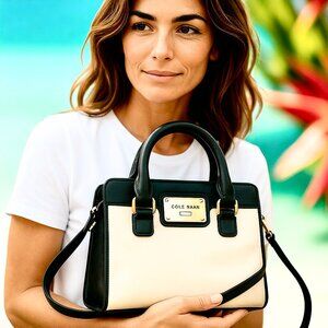 Cole Haan Leather Handbag Satchel Double Handles Detachable Crossbody St…